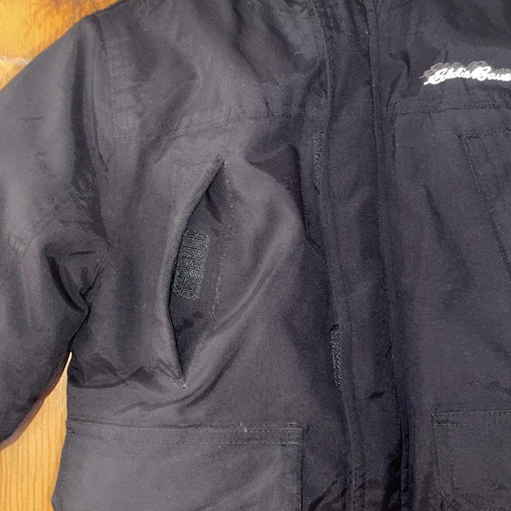 Eddie Bauer Down Coat Black Parka Jacket Faux Fur Trim Hood Waterproof 4 Kids - Picture 4 of 14